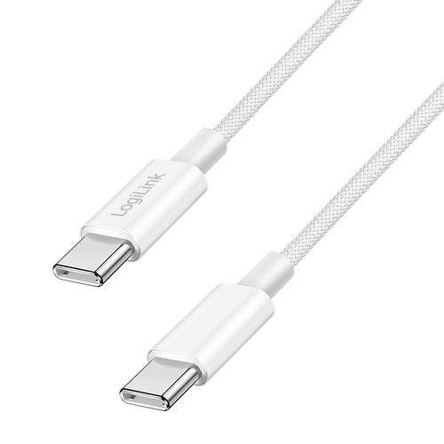 USB 2.0 Type-C cable, C/M to C/M, nylon jacket, 60W, white, 1 m – LogiLink