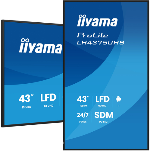 43iWIDE LCD 3840 x 2160 4K UHD IPS panel LED Bl. Metal front bezel Fan-less Speakers Multiple In-/Outputs (HDMI(3x) DisplayPort DisplayPort-Out and more) 500 cd – Iiyama