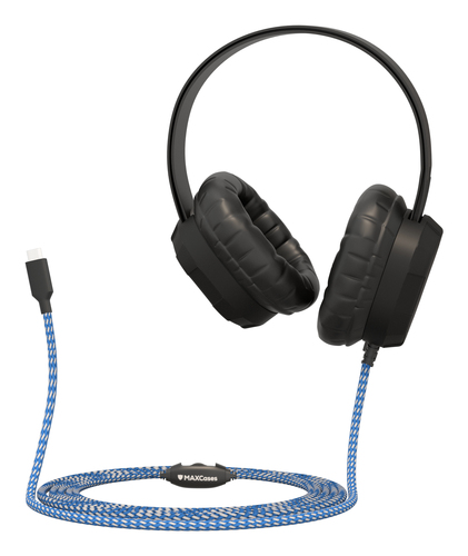 EXTREME HEADPHONE W/BRAIDED CABLE, INLINE VOLUME CONTROL AND BUILT-IN MICROPHONE – MAXCASES