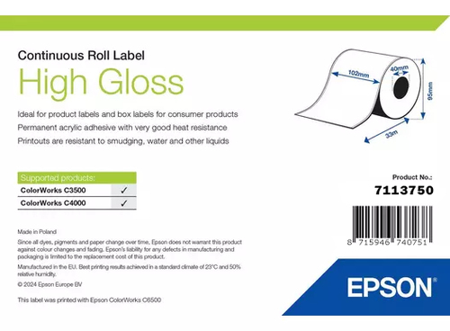 HIGH GLOSS LABEL CONTINUOUS ROLL 102MM X – Epson