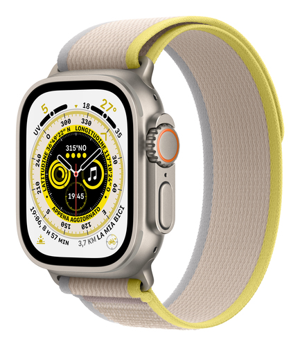 Apple Watch Ultra GPS + Cellular, 49mm Titanium Case with Yellow/Beige Trail Loop - M/L – Apple