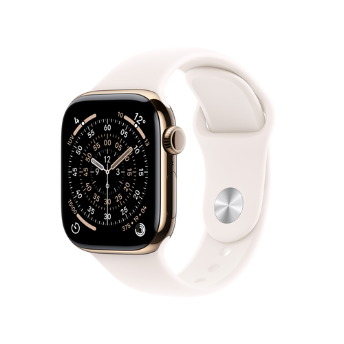 Apple Watch Series 11?GPS + Cellular 42mm?Gold Titanium Case with Light Blush Sport Band - S/M – Apple