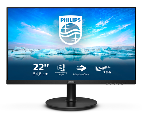 Philips V-line 222V8LA - LED monitor - 22 (21.5 viewable) - 1920 x 1080 Full HD (1080p) @ 75 Hz - VA - 250 cd/m� - 3000:1 - 4 ms - HDMI, VGA, DisplayPort - speakers - textured black – Philips