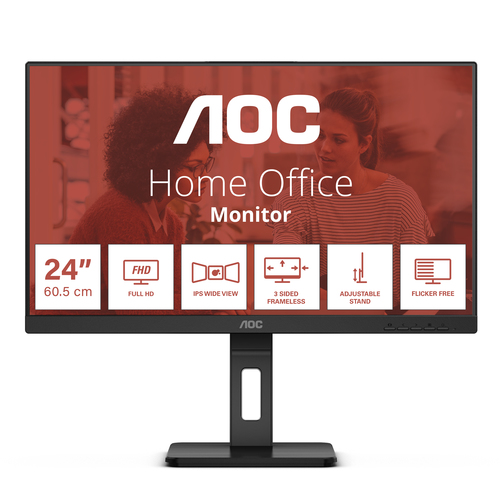 AOC 24E3QAF 24 IPS FHD, 4 ms, 1920x1080@75Hz, Wid 16/9, DP-HDMI-VGA, 3xUSB 3.2, Brightness 300 cd/m�, D Contrastratio 20M:1, Viewing angle 178�/178�, Speakers, Height Adjustment & Pivot, Soft Blue Light, 3-sides frameless, Black – AOC