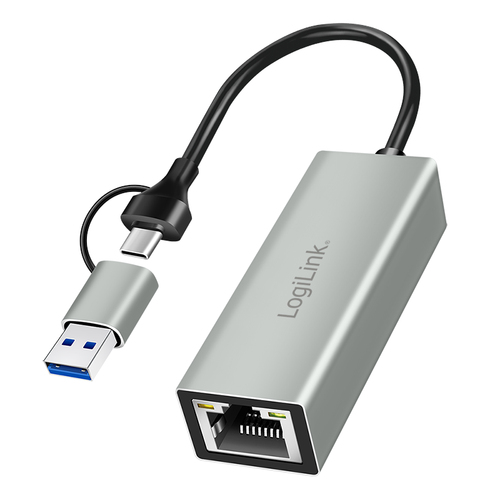 USB Adapter, USB 3.2 Gen1, USB-A/C to Gigabit Ethernet, aluminum – LogiLink