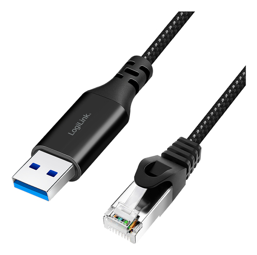 USB 3.0 Ethernet cable, A/M to RJ45/M, 1 Gbps, active, black/grey, 15 m – LogiLink