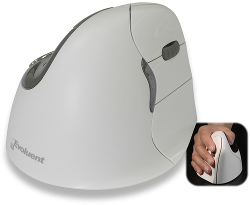 An Evoluent product. RIGHT HANDED Evoluent VerticalMouse 4 Bluetooth in white - Windows OS variant. Patented vertical mouse that supports your hand in a relaxed handshake position- and eliminates the arm twisting required by ordinary mice. The 4 is the la – Evoluent