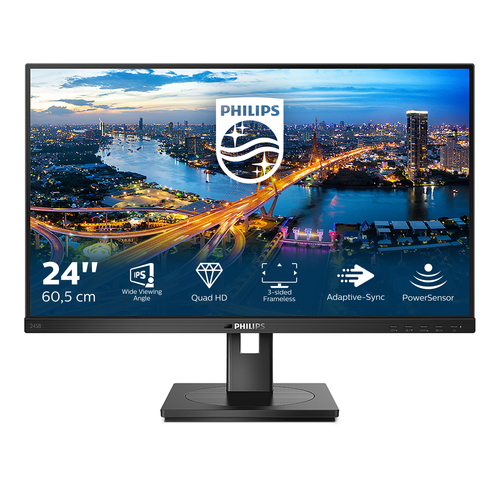 24"Black LED Monitor Quad HD Speakers Height Adjustable DisplayPort USB DVI and HDMI – Philips