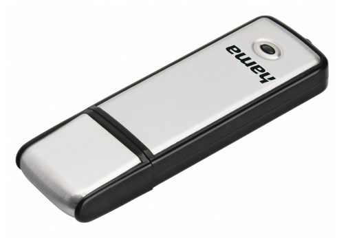 Hama Fancy 128GB USB 2.0 Memory Pen, Brushed Aluminium, Cap, Keyring, Black/Silver – Hama