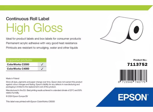 HIGH GLOSS LABEL CONTINUOUS ROLL 76MM X – Epson