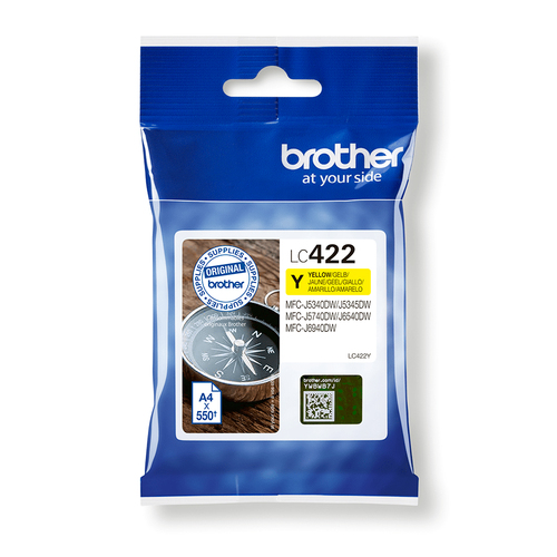 Yellow Ink Cartridge . Single Blister Pack. Prints about 550 pages. – Brother