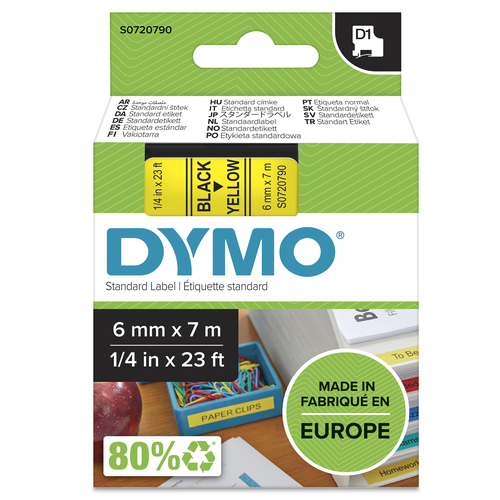 LABEL CASSETTE 6MM X 7M BLACK ON YELLOW D1 TAPE – NEWELL RUBBERMAID