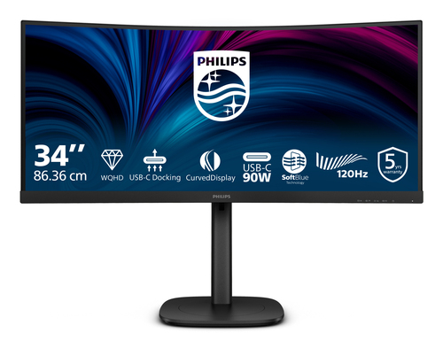 34" Black Curved Business Monitor Height Adjustable DisplayPort USB and HDMI – Philips