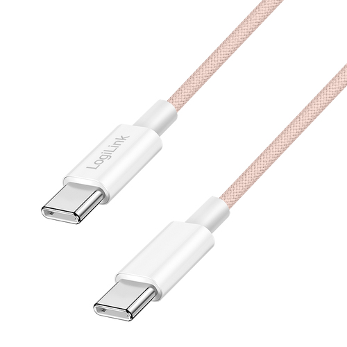 USB 2.0 Type-C cable, C/M to C/M, nylon jacket, 60W, pink, 1 m – LogiLink