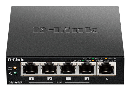 D-Link DGS 1005P - Switch - 5 x 10/100/1000 (4 PoE+) - desktop - PoE+ (60 W) – D-Link Systems