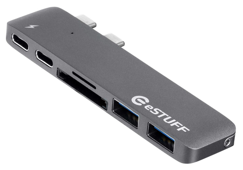 eSTUFF USB-C Slot-in Hub PRO Grey, USB 3.0 (3.1 Gen 1) Type-C, T – eStuff