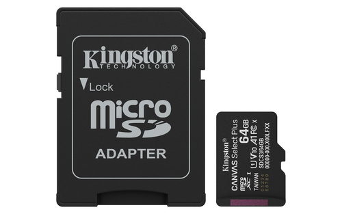 64GB microSDXC 100MBs A1 Card + Adapter – Kingston Technology