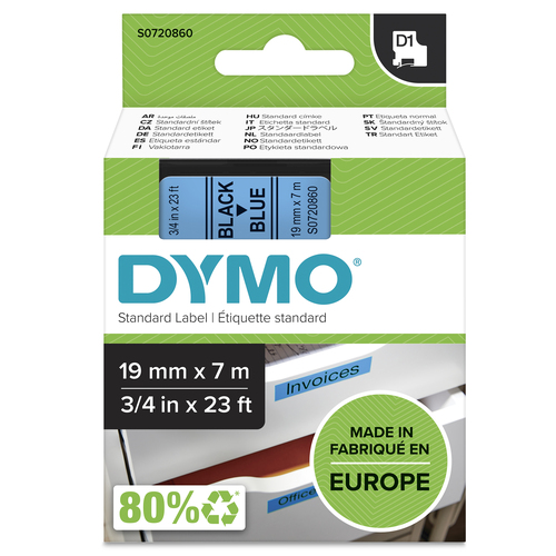 D1 - TAPE DYMO 19MMX7M BLACK/BLUE – NEWELL RUBBERMAID