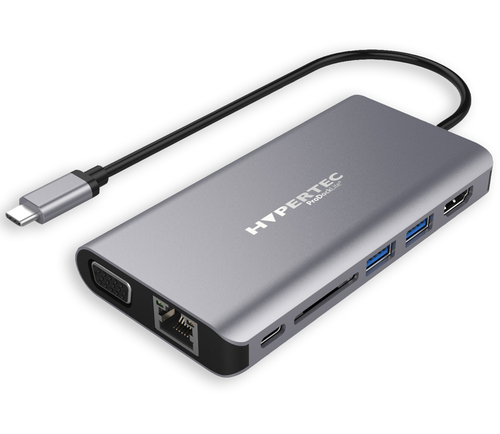 Hypertec ProDockLite Gen2 - Universal USB-C Dock with HDMI or VGA Single Screen; USB 3.0; Gigabit Ethernet; SD Reader; 3.5mm Audio & 100W Power Delivery – Hypertec