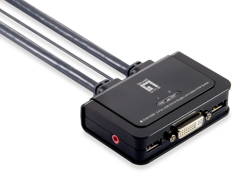 LevelOne 2-Port USB DVI KVM Switch w/ Audio- 2-port USB DVI KVM Switch for home or office use-Connect multi-platform operating system computers to a single keyboard- mouse and monitor-Supports high-video quality – Digital Data Communications