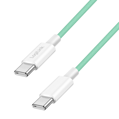 USB 2.0 Type-C cable, C/M to C/M, nylon jacket, 60W, green, 1 m – LogiLink