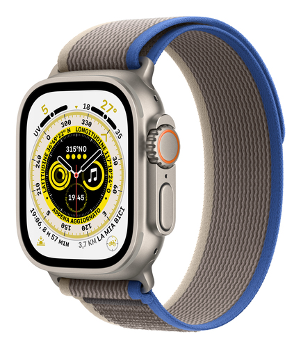 Apple Watch Ultra GPS + Cellular, 49mm Titanium Case with Blue/Gray Trail Loop - M/L – Apple