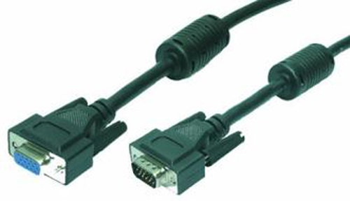 VGA cable, HD15/M to HD15/F, 1080p, 2x ferrite, black, 5 m – LogiLink