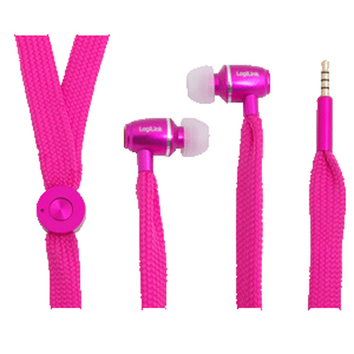 Earphone String, with Microphone, 1x 3.5mm, pink – LogiLink
