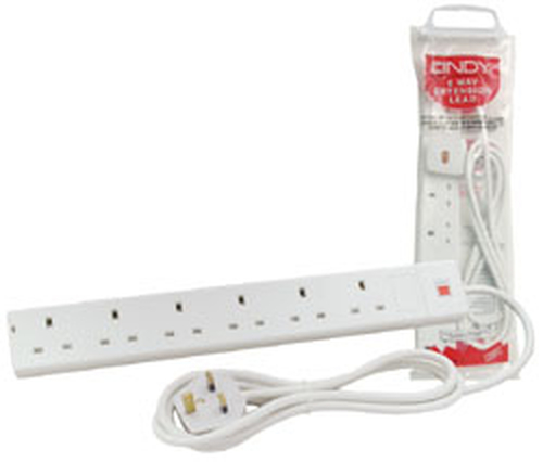 5M MAINS 6 WAY GANG SOCKET WHITE – Lindy