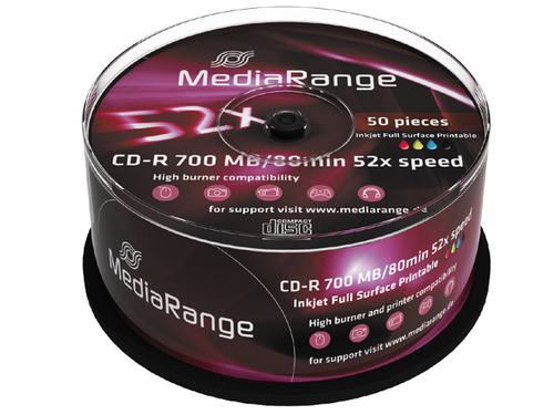 MEDIARANGE CD-R 700MB|80MIN 52X SPEED PRINTABLE, CAKE 50 – MediaRange