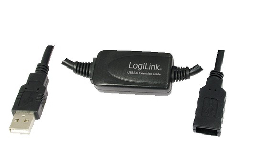 USB 2.0 cable, USB-A/M to USB-A/F, amplifier, black, 20 m – LogiLink