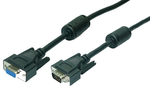 VGA cable, HD15/M to HD15/F, 1080p, 2x ferrite, black, 3 m – LogiLink