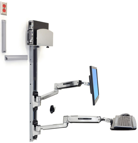 LX SIT STAND WALL MOUNT SYSTEM MED SILVER CPU HOLDER POLISHED – Ergotron