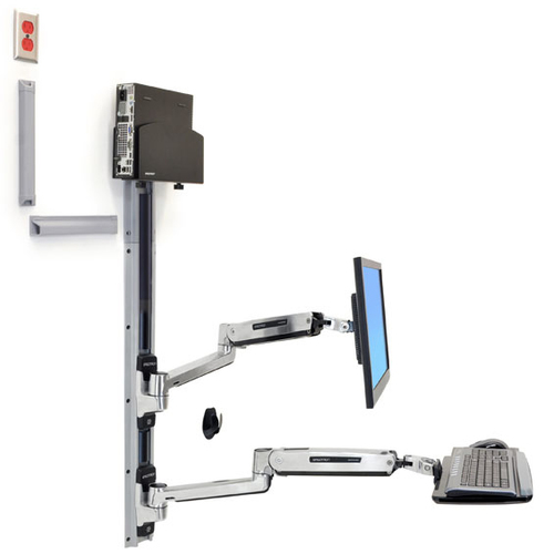LX SIT STAND WALL MOUNT SYSTEM SMALL BLACK CPU HOLDER POLISHED – Ergotron