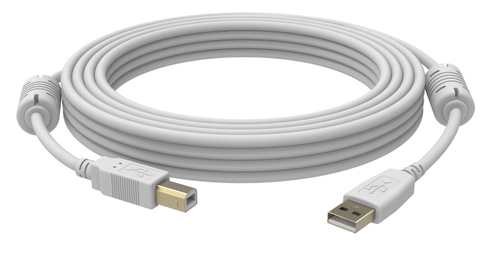 VISION Professional installation-grade USB 2.0 cable - LIFETIME WARRANTY - gold plated connectors - ferrite core on A end - bandwidth 480mbit/s - over 65% coverage braided shield - USB-A (M) to USB-B (M) - outer diameter 4.8 mm - 28+24 AWG - 3 m - white – Vision