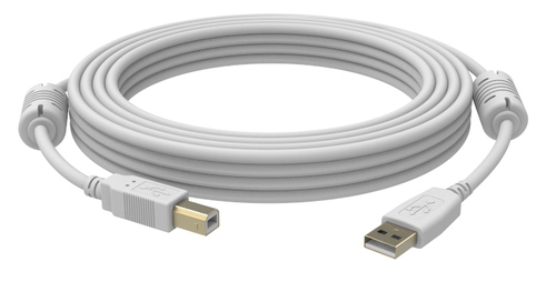VISION Professional installation-grade USB 2.0 cable - LIFETIME WARRANTY - gold plated connectors - ferrite core on A end - bandwidth 480mbit/s - over 65% coverage braided shield - USB-A (M) to USB-B (M) - outer diameter 4.8 mm - 28+24 AWG - 5 m - white – Vision