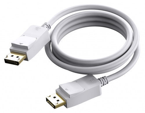 VISION Professional installation-grade DisplayPort cable - LIFETIME WARRANTY - version 1.2 4K - gold connectors - supports 1 mbps bidirectional aux channel and hotplug - DP (M) to DP (M) - outer diameter 7.3 mm - 28 AWG - 2 m - white – Vision