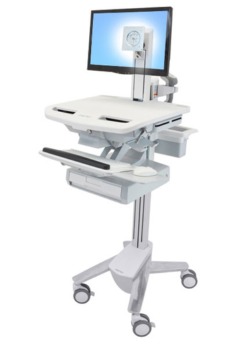 Ergotron StyleView Cart with LCD Pivot, 1 Drawer - Cart - for LCD display / PC equipment - plastic, aluminium, zinc-plated steel - grey, white, polished aluminium - screen size: up to 24 - TAA Compliant – Ergotron