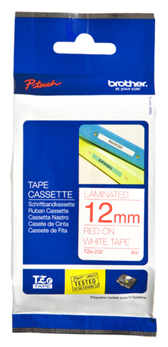 TZE-232 LAMINATED TAPE 12MM 8M RED ON WHITE – Brother